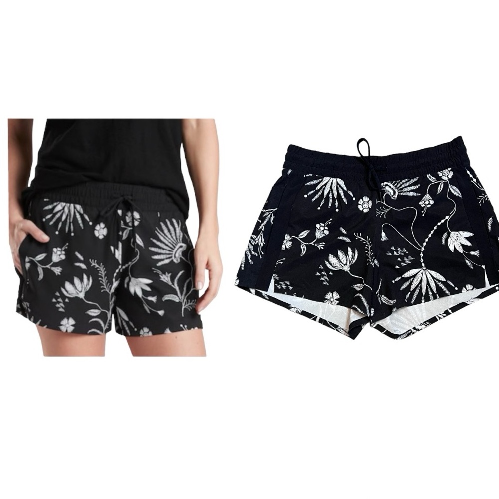 ATHLETA Printed Baja Shorts Athletic Running Workout in Black Wildflower Size 2
